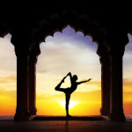 Yoga silhouette in temple